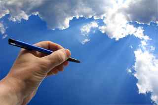 Left Hand Writing in the Sky on Clouds