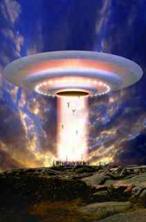 UFO Beaming Up a Large Group of Humans